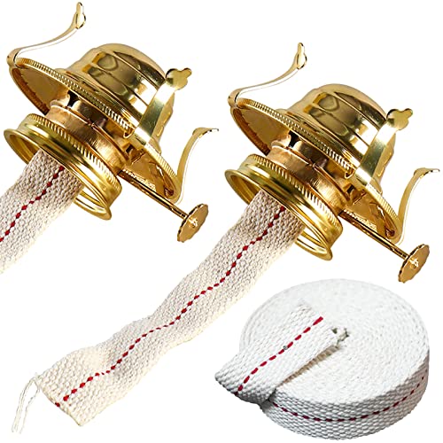 Oil Lamp Burner 2 Set, with Reduction Collar and Cotton Wick & 39 inch Wick, Replacement Parts for Kerosene or Vintage Lamps - Brass - style: Burner / 2PK