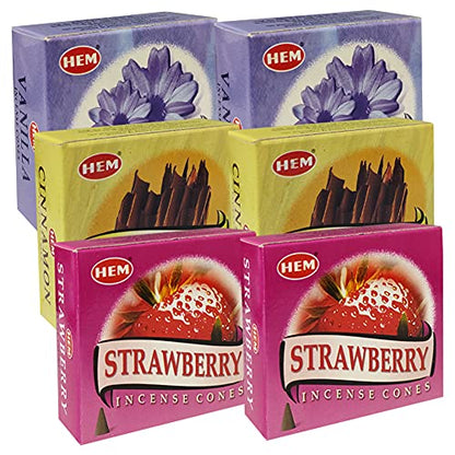 Vanilla Cinnamon Strawberry Incense Cones & Holder Bundle Variety Pack from Hem Trumiri Insense Insence - color: Vanilla & Cinnamon & Strawberry