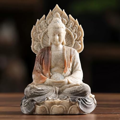 Shakyamuni Buddha Statue - Hand-Painted Resin Sculpture with Mandala Halo & Lotus Throne for Meditation, Zen Altar, Home Office Decor