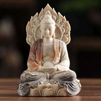 Shakyamuni Buddha Statue - Hand-Painted Resin Sculpture with Mandala Halo & Lotus Throne for Meditation, Zen Altar, Home Office Decor