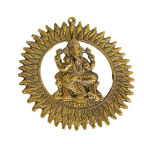 Aditri Creation Ganesha Wall Hanging Metal Ganesh Statue Round Sculpture Idol Indian Traditional wall Hanging Décor Antique Ganpati Statue for Entrance Temple décor Puja Home Decorations (8")