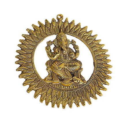 Aditri Creation Ganesha Wall Hanging Metal Ganesh Statue Round Sculpture Idol Indian Traditional wall Hanging Décor Antique Ganpati Statue for Entrance Temple décor Puja Home Decorations (8")
