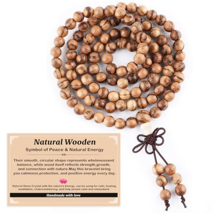 AD Beads 6mm 8mm 108 Prayer Mala Jasper Elastic Bracelet - Handmade Yoga Meditation Healing Power Energy Gifts for Unisex Adult. - color: Vietnamese Sandal Wood(Warmth)