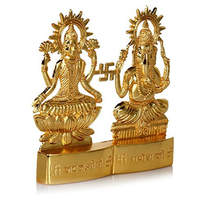 Hashcart Lakshmi Ganesha Statue - Laxmi Ganesh Idol Murti [4 inch, Small] - Mandir Home, Diwali Gift