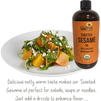 Toasted Sesame Oil Organic 16 Oz Artisanal, Great for Stir Fry, Curries Noodles, or As A Marinade