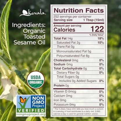 Kevala Organic Toasted Sesame Oil - 1 gal, Made with Organic Sesame Seeds - size: 128 Fl Oz (Pack of 1)
