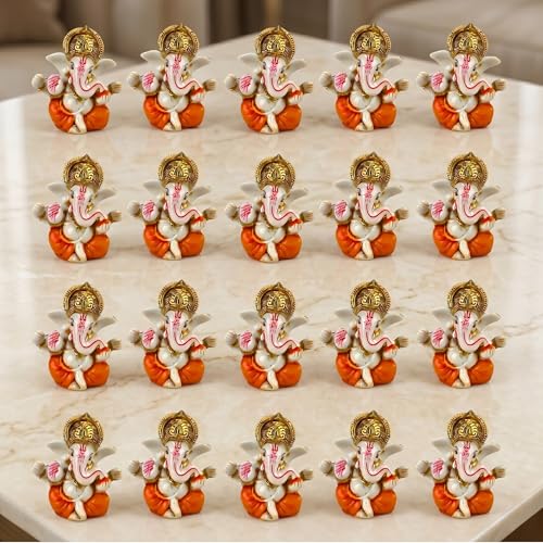 LOVENSPIRE 20 Pcs Acrylic Ganesh Idol for Car Dashboard - 2.8" Spiritual Ganesh Statue for Mandir, Office & Home Decor - Small Ganpati Murti Figurine, Diwali Pooja & Housewarming Return Gift, Orange - color: Classic Orange, size: 20 Pcs