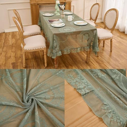 Sage Green Lace Tablecloth, Floral Rectangular Table Cloth 55”x40” - color: Green, size: 55" x 40" (Rectangular)