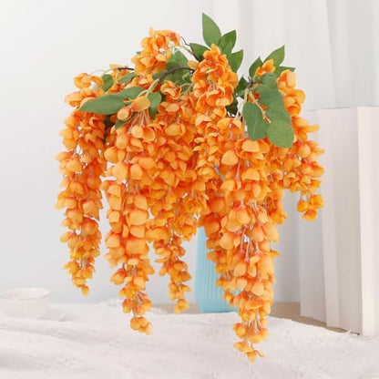 4pcs 47.2in Artificial Fake Wisteria Hanging Flower Garland Silk(orange) - color: Orange