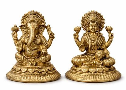 BEXCO Brass Statues, Lakshmi and Ganesha Figurines Set Height 1.5" inch (Approx.), Lord Ganesha and Goddess Laxmi Pair for Daily and Diwali Pooja (1.5 inch) - size: 1.5 inch