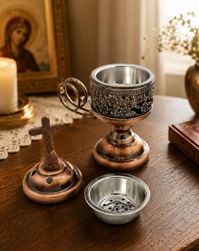 Yawlsow Incense Burner, Frankincense Charcoal Incense Stand, Bakhoor Incense Burner Holder, Ideal for Aromatherapy, Yoga and Spa, Home and Christian Church Censer, (Red Copper) - color: Red Copper