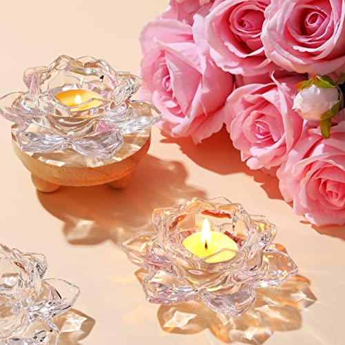 Meekoo 12 Pcs Lotus Crystal Tealight Candle Holders for Wedding Party