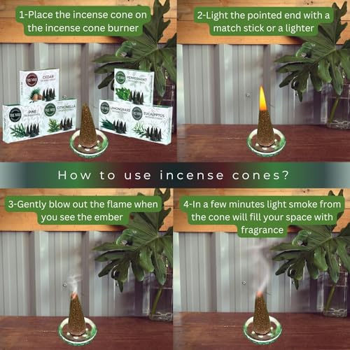 TRUMIRI Leafy Incense Cones - Variety Pack - Total 60 Cone Incense (6 Scents x 10 Conos) - Citronella Lemongrass Eucalyptus Peppermint Cedar Pine - Cone Incense Scents - Insense Cones - Incent Cone - color: Leafy