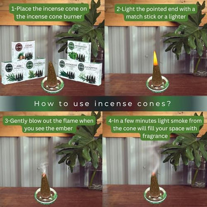 TRUMIRI Leafy Incense Cones - Variety Pack - Total 60 Cone Incense (6 Scents x 10 Conos) - Citronella Lemongrass Eucalyptus Peppermint Cedar Pine - Cone Incense Scents - Insense Cones - Incent Cone - color: Leafy