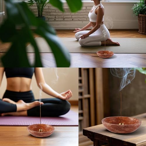 Koville Natural Marble Incense Holder, Incense Holder for Sticks with 9 Holes, Handmade Incense Burner Ash Catcher for Meditation Yoga SPA, Balsam Fir/Palo Santo/Sage/Cone (Red) - color: D=130-red