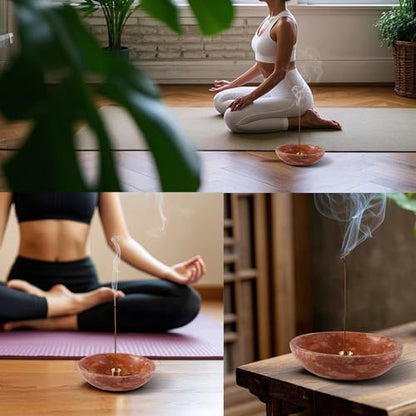 Koville Natural Marble Incense Holder, Incense Holder for Sticks with 9 Holes, Handmade Incense Burner Ash Catcher for Meditation Yoga SPA, Balsam Fir/Palo Santo/Sage/Cone (Red) - color: D=130-red