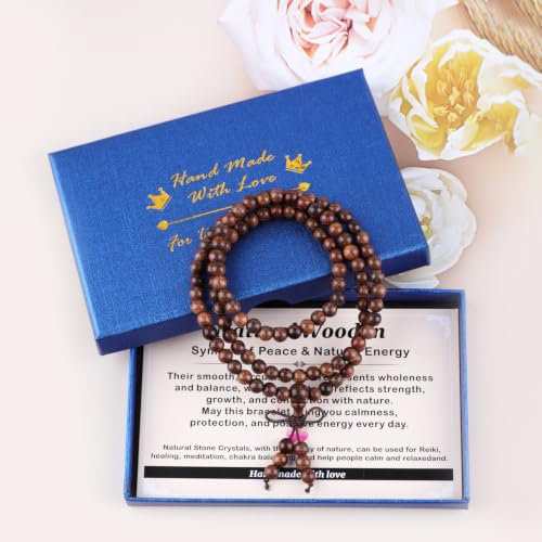 AD Beads 6mm 8mm 108 Prayer Mala Jasper Elastic Bracelet - Handmade Yoga Meditation Healing Power Energy Gifts for Unisex Adult. - color: Black Rose wood(Strengthen the body)