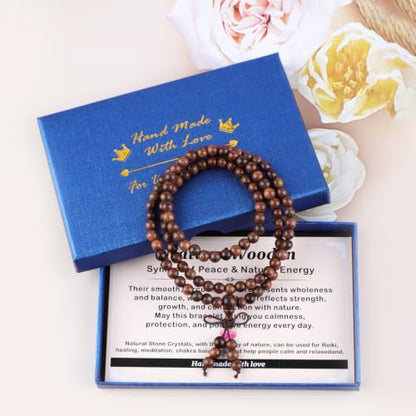 AD Beads 6mm 8mm 108 Prayer Mala Jasper Elastic Bracelet - Handmade Yoga Meditation Healing Power Energy Gifts for Unisex Adult. - color: Black Rose wood(Strengthen the body)