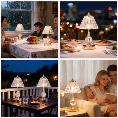 Gold Crystal Battery Operated Rechargeable Lamp Cordless, Pleated - color: Gold-Pleated