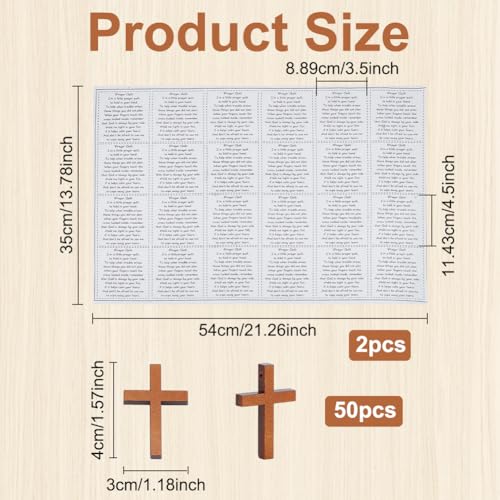 ORIGACH Pocket Prayer Quilt Set 48 Pcs Panel Prayer Quilt Squares with 50 Pcs Small Wooden Cross Mini Scripture Religious Faith Church Gift for Women Mother Family Friends
