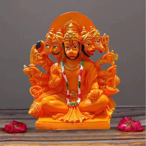 The Advitya Panchmukhi Hanuman Idol |God of Strength & Courage|Orange Hanuman Idol for Car Dashboard, Home, Office|Mandir Showpiece|Vastu Gift|6 Inches