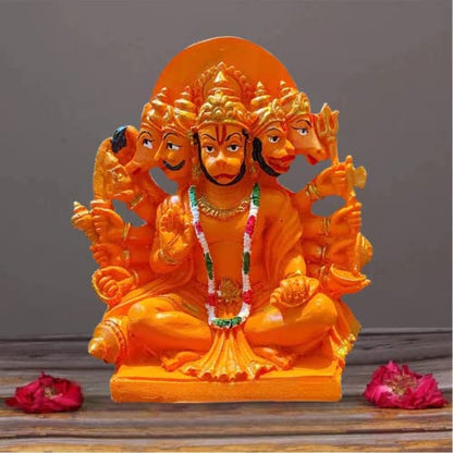 The Advitya Panchmukhi Hanuman Idol |God of Strength & Courage|Orange Hanuman Idol for Car Dashboard, Home, Office|Mandir Showpiece|Vastu Gift|6 Inches