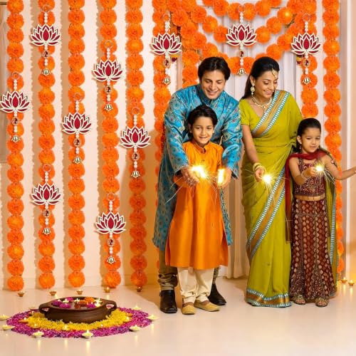 10 Pcs Lotus Decorations for Pooja Diwali Decoration for Home Indian Floral Lotus Hangings for Temple, Wedding, Festival, Wall, Navratri, Ganesh Pooja, Puja, Hindu, Shubh Labh, and Christmas Garlands