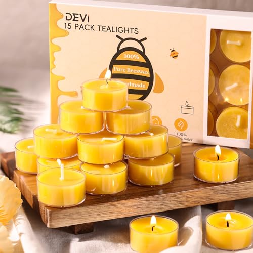 15 Pack Pure Beeswax Tea Lights Candle 4 Hours, Tealight Candles Bulk, Bees Wax Votive Candles for Home-Burn Clean, Beeswax Wax Candle Decor for Home, Gifts - size: 15 Pack