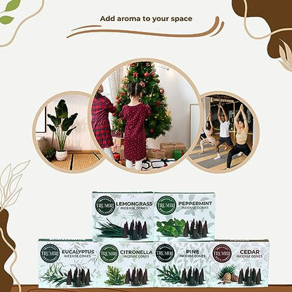 TRUMIRI Leafy Incense Cones - Variety Pack - Total 60 Cone Incense (6 Scents x 10 Conos) - Citronella Lemongrass Eucalyptus Peppermint Cedar Pine - Cone Incense Scents - Insense Cones - Incent Cone - color: Leafy