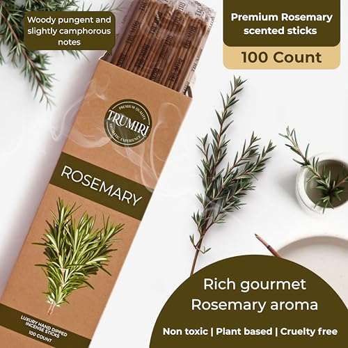 Rosemary Incense Sticks - Pack of 100 Inscents-Sticks Inciensos Aromaticos - Made with Natural Essential Oil - Scented Insence Non Toxic Agarbatti Incents - color: Rosemary