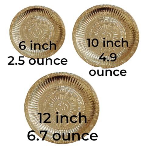 Brass Puja Thali Pooja Plate Om Symbal Gaytri Mantra *Light Weight* (Medium 8 inch) - size: Medium 8 inch