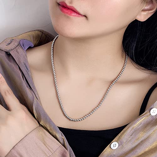 Dankadi Men Solid 925 Sterling Silver Bead Necklace Women 4MM 6MM Round Prayer Beads Link Chain 18 "20" 22 "24" 26 "28" 30" 32" 34" Italy Jewelry Gift - color: 4MM, size: 18 inches