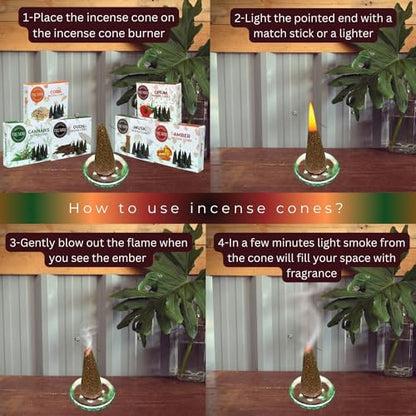 TRUMIRI Exotic Incense Cones - Variety Pack - Total 60 Cone Incense (6 Scents x 10 Conos) - Copal, Oud, Musk, Amber - Cone Incense Scents - Insense Cones - Incent Cone - color: Exotic