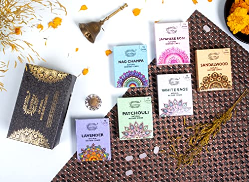 Raajsee Natural Incense Cones,6 Pack Mixed Scents Gift Pack 15 pc Each (90 Total), Insense Cones Variety Pack, 100% Organic Non Toxic Natural - Hand Rolled Free from Chemicals (Pack 1) - color: Pack 1