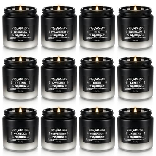 YOROXRG Scented Candles Gifts Set 12 Pack Soy Wax Travel Tin Jar Candles for Home 3.05 OZ for Mom for Christmas, Birthday, Thanksgiving, Mother's Day(Gradient Color) - color: 12 Whtie&Black