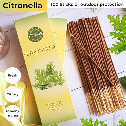 Citronella Incense Sticks - Pack of 100 Insence-Sticks - Made with Natural Citronela Oil - Scented Insense Outdoor Inscents Non Toxic Incents - color: Citronella