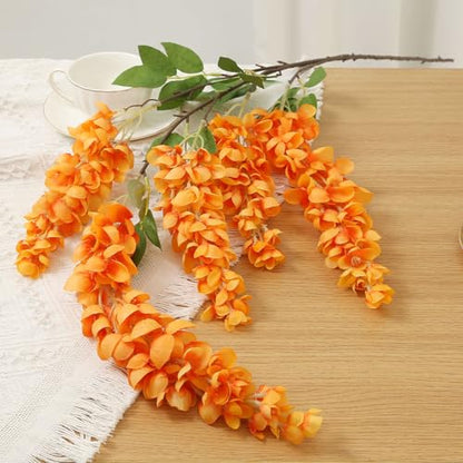4pcs 47.2in Artificial Fake Wisteria Hanging Flower Garland Silk(orange) - color: Orange