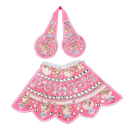 Set of 2 Durga Devi Dress poshak Puja Cloth lehanga Chunari-Pink,Blue(3") - color: Pink and Blue