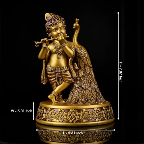 Artarium Baby Krishna Idol 7.8 Inch, Handmade Bal Laddoo Gopal Krishna Statue with Flute & Peacock, Lord Krishna Murti for Home Temple, Mandir Pooja Room, Meditation Altar, Spiritual Gift for Indian - color: #1 Bal Krishna Idol