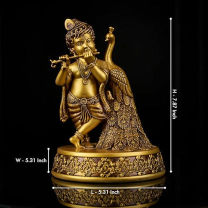 Artarium Baby Krishna Idol 7.8 Inch, Handmade Bal Laddoo Gopal Krishna Statue with Flute & Peacock, Lord Krishna Murti for Home Temple, Mandir Pooja Room, Meditation Altar, Spiritual Gift for Indian - color: #1 Bal Krishna Idol