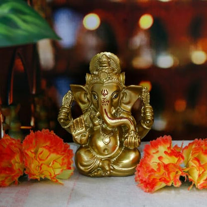 alikiki Indian God Lord Ganesh Statue - Hindu God Golden Ganesha Idol Figurines for Car Dashboard Decor Hindu Gift Indian India Home Temple Mandir Pooja Item Diwali Gifts Room Altar Decor