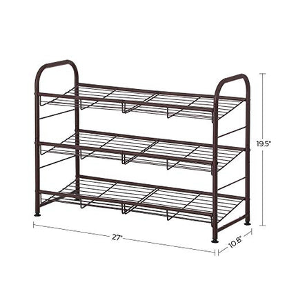 SONGMICS 3-Tier Stackable Metal Shoe Rack, Holds Up to 12 Pairs of Shoes - color: Bronze, size: 3 Tiers (27"W)