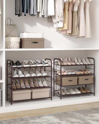 SONGMICS 4-Tier Stackable Metal Shoe Rack, Holds Up to 16 Pairs of Shoes - color: Bronze, size: 4 Tiers (27"W)
