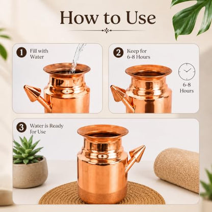 Traveller's Neti Lota Ramjhara Prayer Kalash Pure Copper Traditional Hindu Pooja Item Pot with Copper