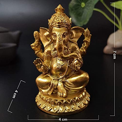 Gold Lord Ganesha Statues- Hindu Elephant God Statue Resin Sculpture Indian Ganesh Buddha Figurine Handmade Gift Decoration Ornaments for Home, Garden, Car