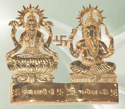 IS4A Lakshmi Ganesh Gold Plated Energized Idol Statue Figurine Wedding Festival Anniversary Diwali Puja Spiritual Gift 4 Inch