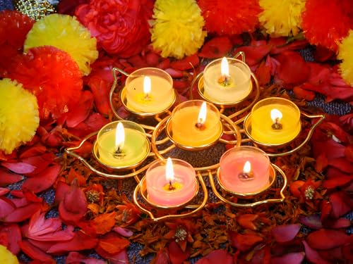 Golden Metal Diya for Diwali - Lotus-Shaped Candle Holder Reusable Diwali Diya Set for Puja Wedding Navratri Housewarming Elegant Hindu Religious Gifts Home Mandir Temple Altar Pooja Decor