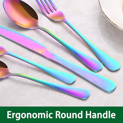 7.3 Inch Dinner Spoons Set, 8 Pieces Stainless Steel Tablespoons Set, Colorful Rainbow Mirror Finishing Metal Silverware Spoons - size: 8-Piece(Rainbow)