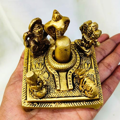 Brass Shiva Lingam Puja Set 3 Inch 330g – Mahadev Shivling with Lord Ganesha, Nandi Bull, Sheshnag and Shiva Family Brass Idol | Vastu Protection Tool for Home Temple, Meditation & Spiritual Decor