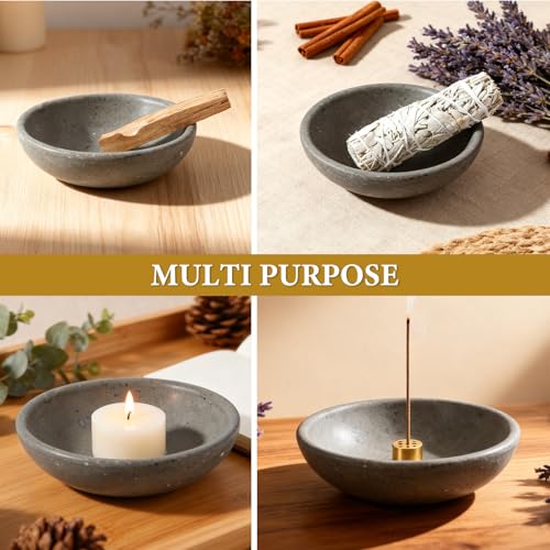Koville Natural Marble Incense Holder, Incense Holder for Sticks with 9 Holes, Handmade Incense Burner Ash Catcher for Meditation Yoga SPA, Balsam Fir/Palo Santo/Sage/Cone (Gray) - color: D=150-gray
